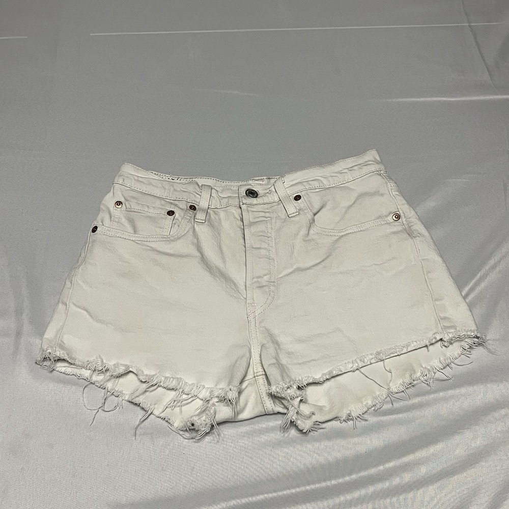 Levis 501 Cutoff Denim Shorts Womens 27 White Button Fly Frayed Hem